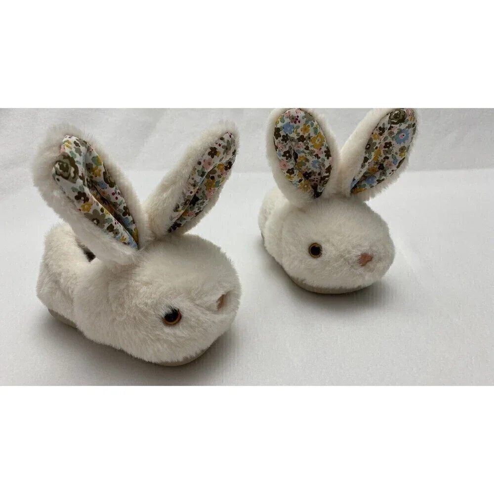 Toddler Size 2 Faux Fur Bunny Nonslip Cushion Insole Slippers Floral Easter